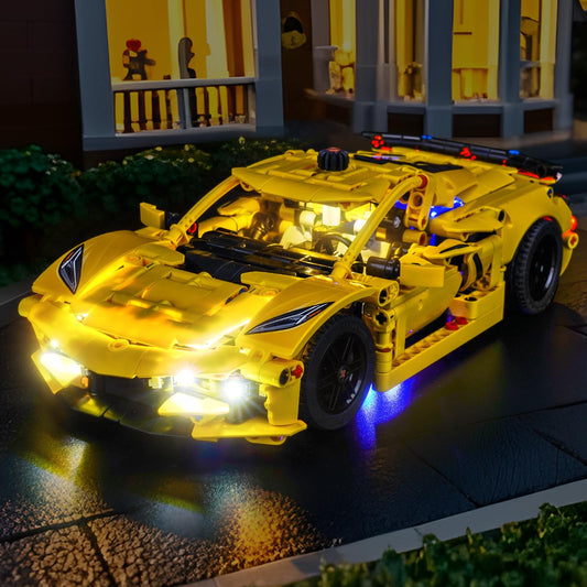 Brickshining LED lighting for Lego 42205 Corvette Stingray front view with vivid glow