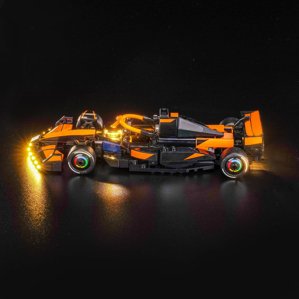 Brickshining MCL38 light kit installed on McLaren F1 model.