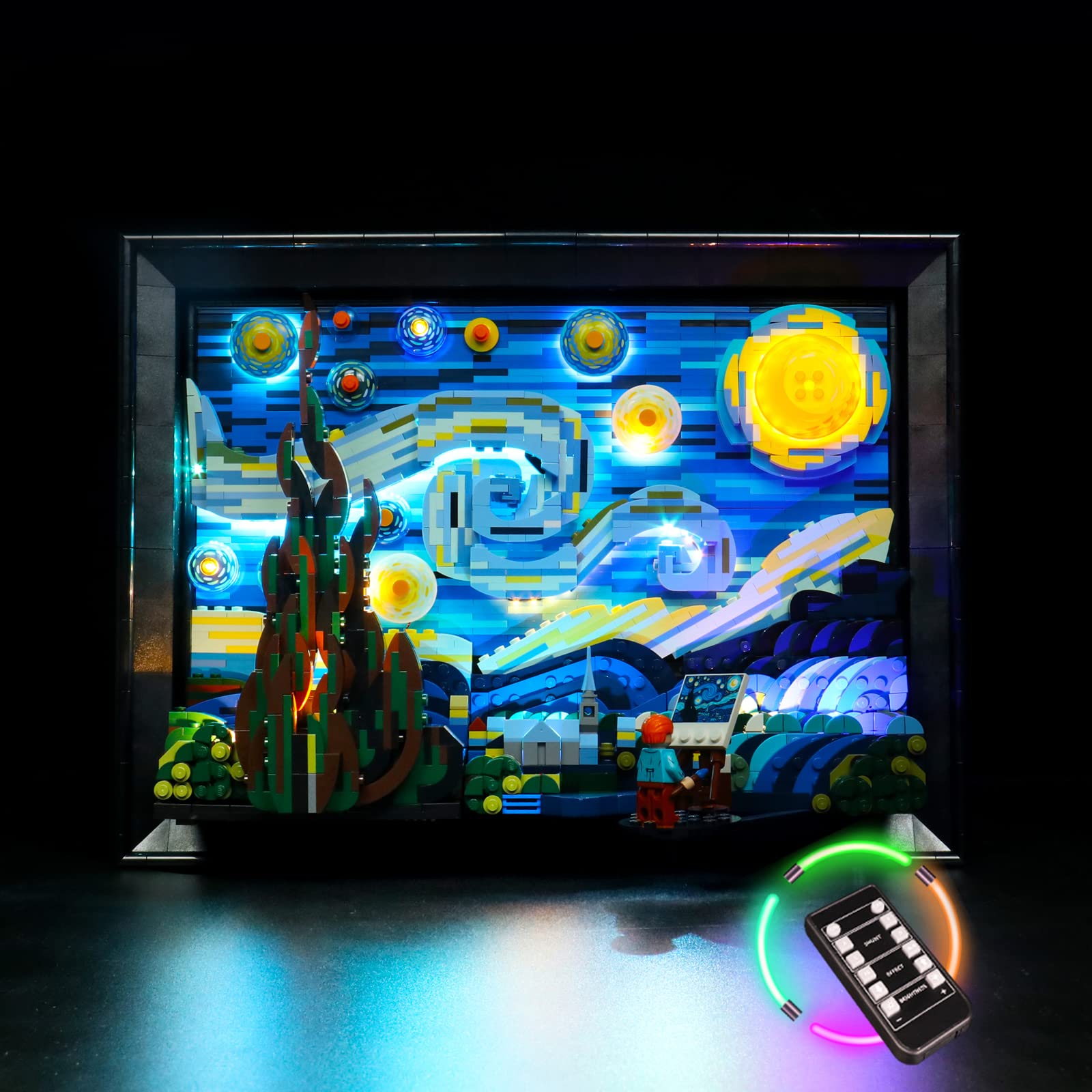 Brickshining Starry Night LED kit attached to LEGO 21333 enhances display brightness.