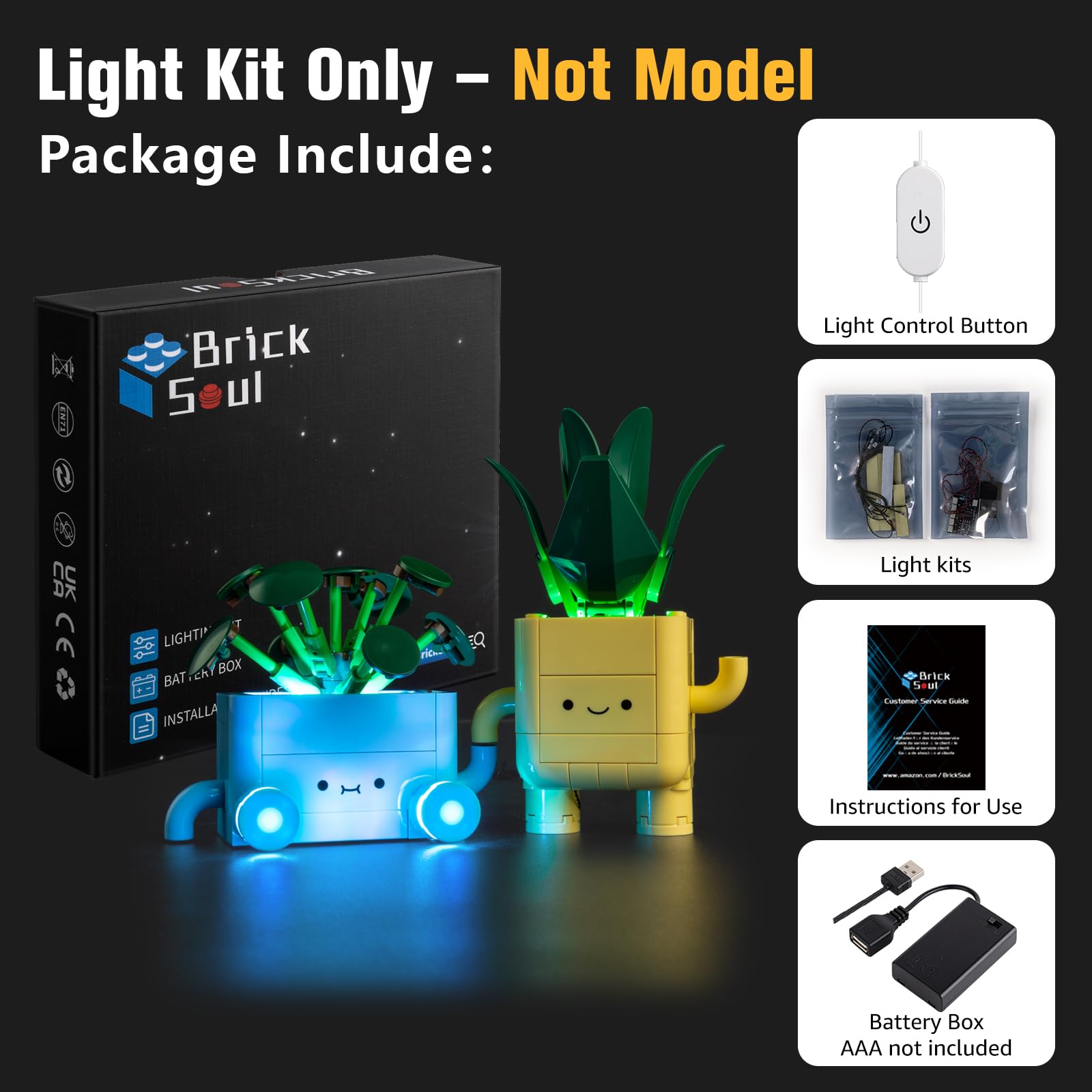 BrickSoul light kit with dimmer switch offers adjustable brightness for realistic lighting.