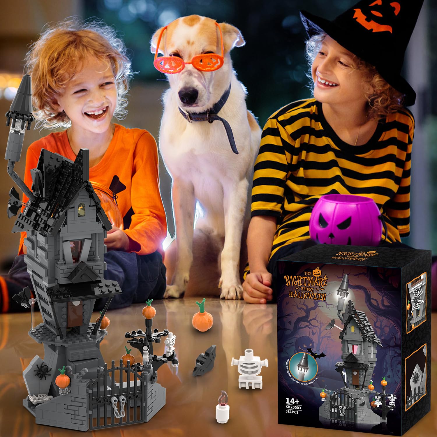 BrickTribe Haunted Mansion LED glow highlights key features during play.