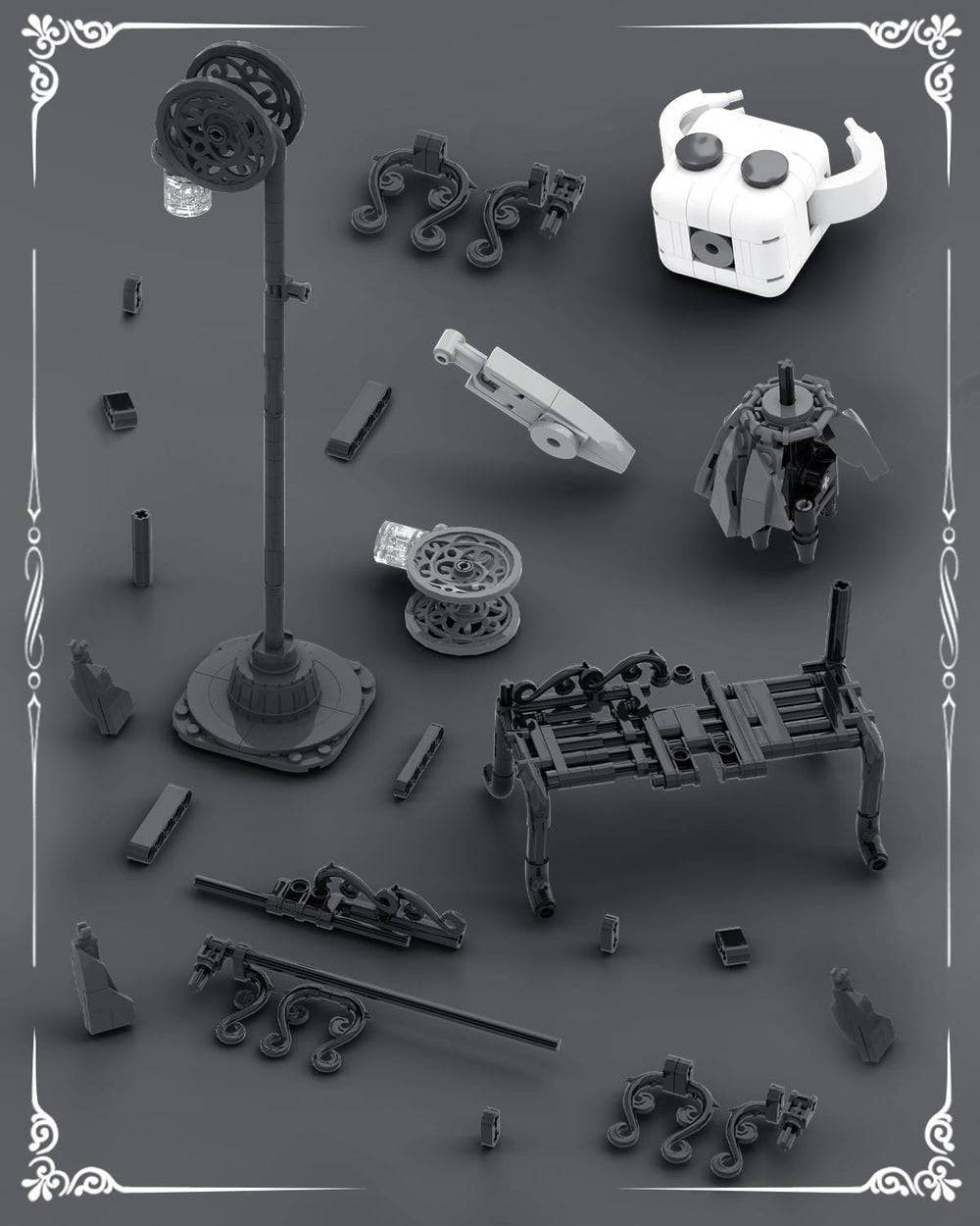 BrickTribe Knight Figure bench and scene elements boost room décor.