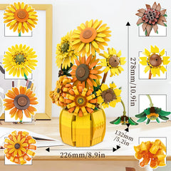 BrickTribe sunflower building blocks close-up reveal textured petals and vibrant colors for decor.