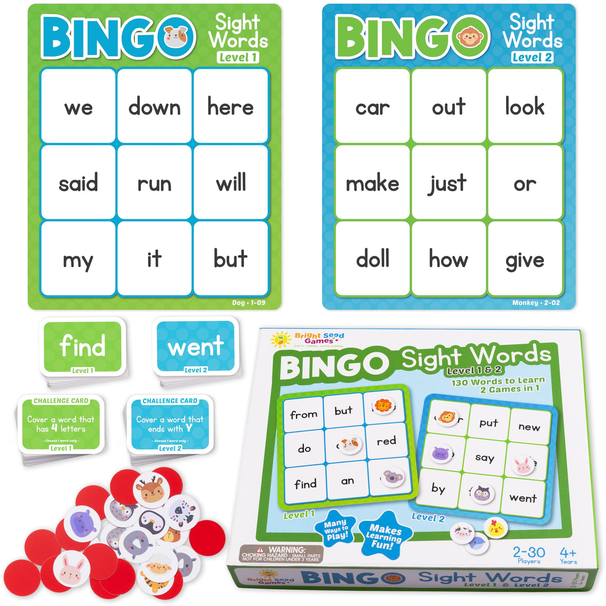 Bright Seed Games sight words bingo cards for engaging early reading