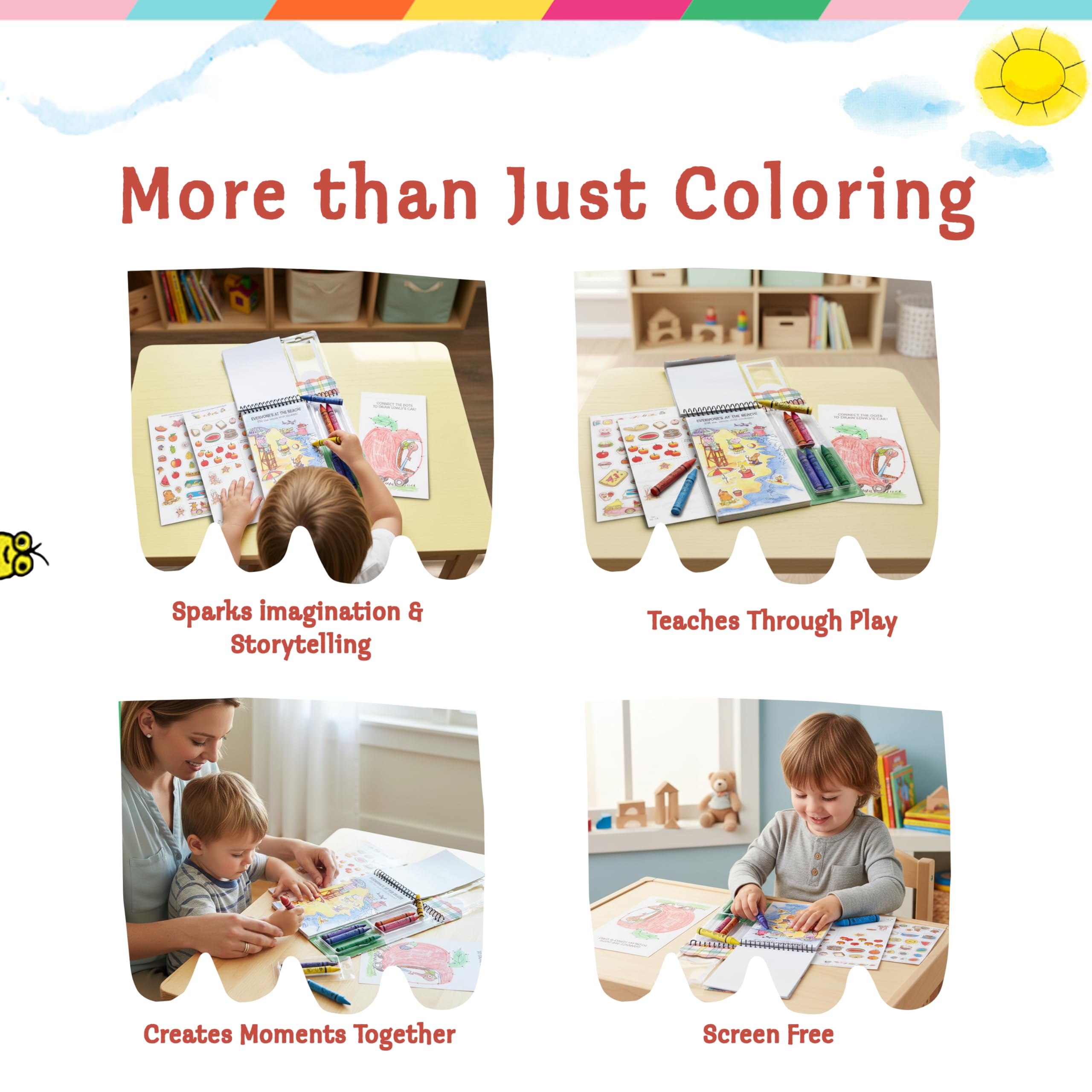 Bright Stripes non-toxic materials support safe coloring on the go