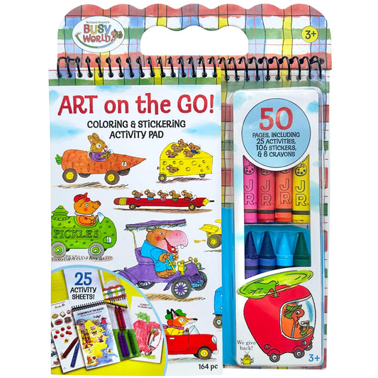 Bright Stripes Richard Scarry Travel Coloring Kit showcases Busy World art for screen-free travel fun