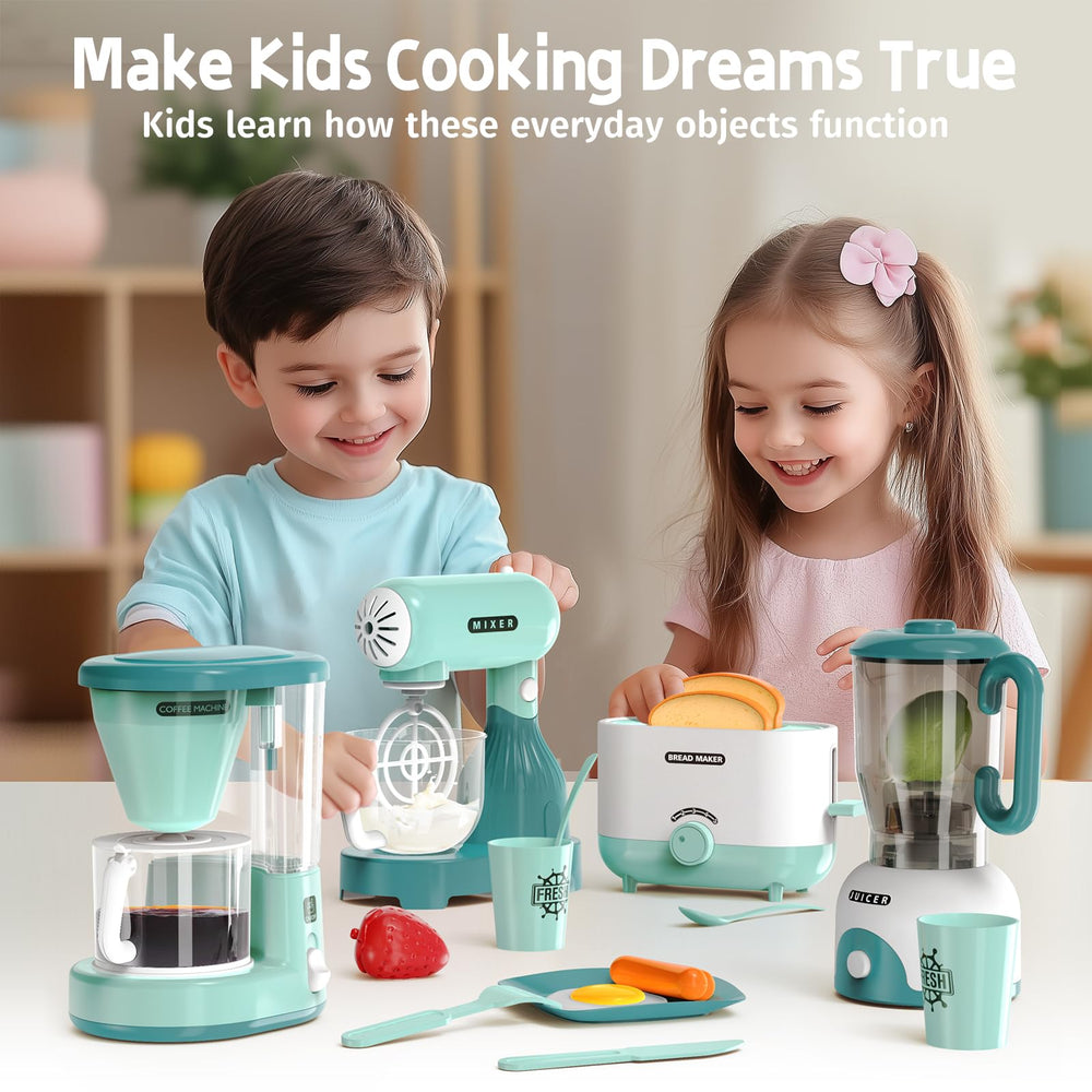 BRIGPICIOUS Coffee Maker Toy demonstrates pretend water dispensing during role-play.