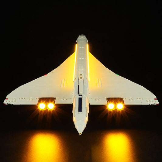 BRIKSMAX Concorde light kit front view brightens cockpit for lifelike display.