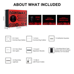 BRIKSMAX packaging shows included LEDs, cables, and clear steps