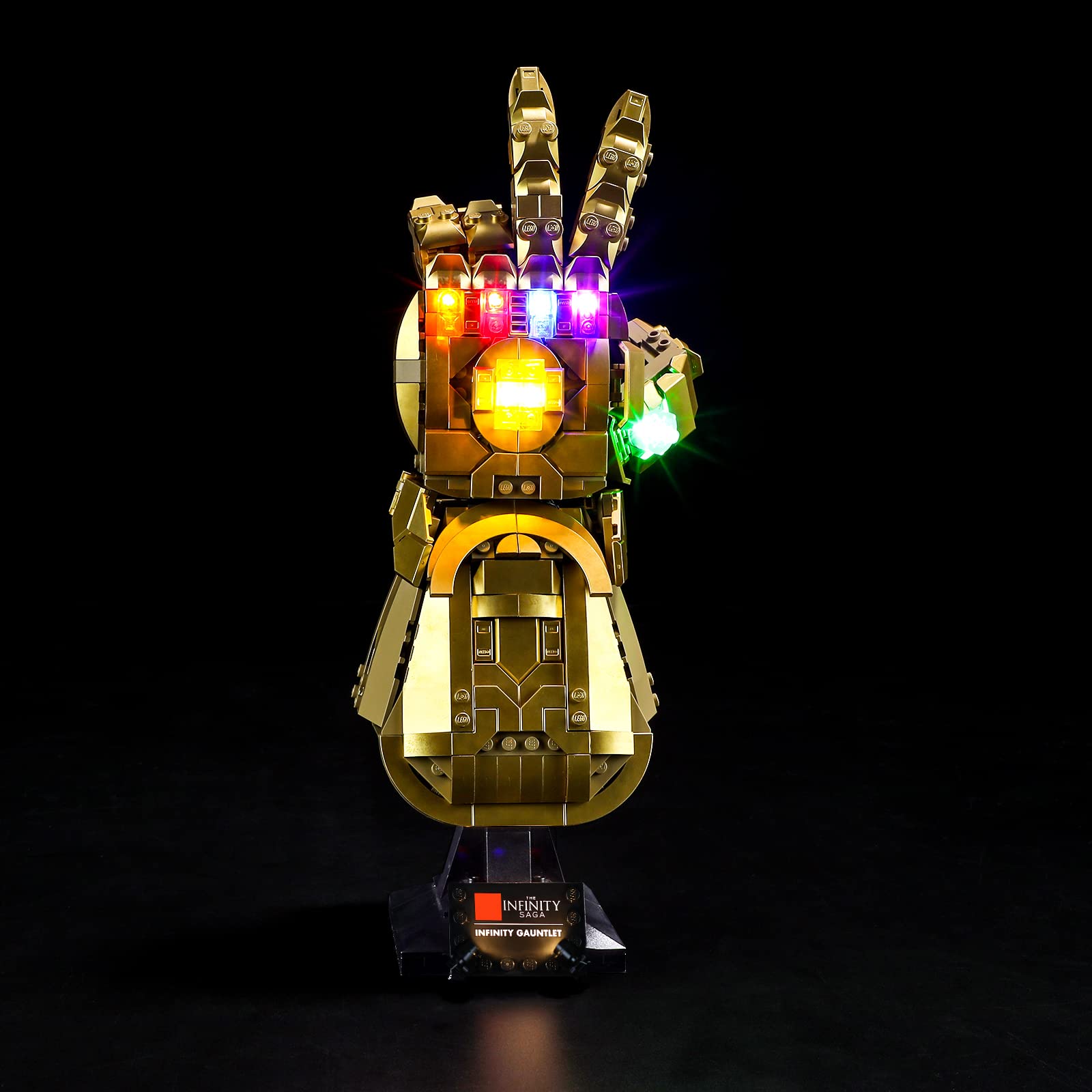 BRIKSMAX Infinity Gauntlet LED kit illuminates the Lego 76191 build for dramatic display