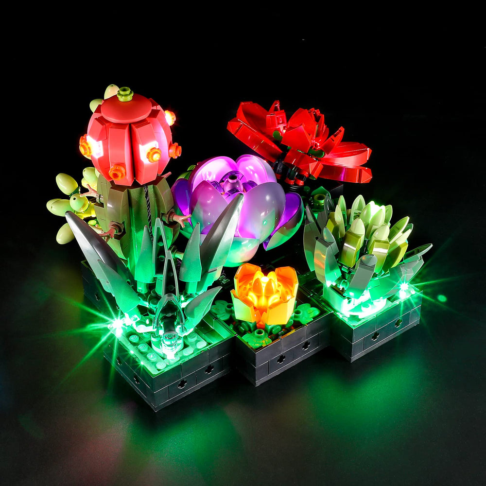 BRIKSMAX LED lighting kit for LEGO 10309 Succulents in action on shelf
