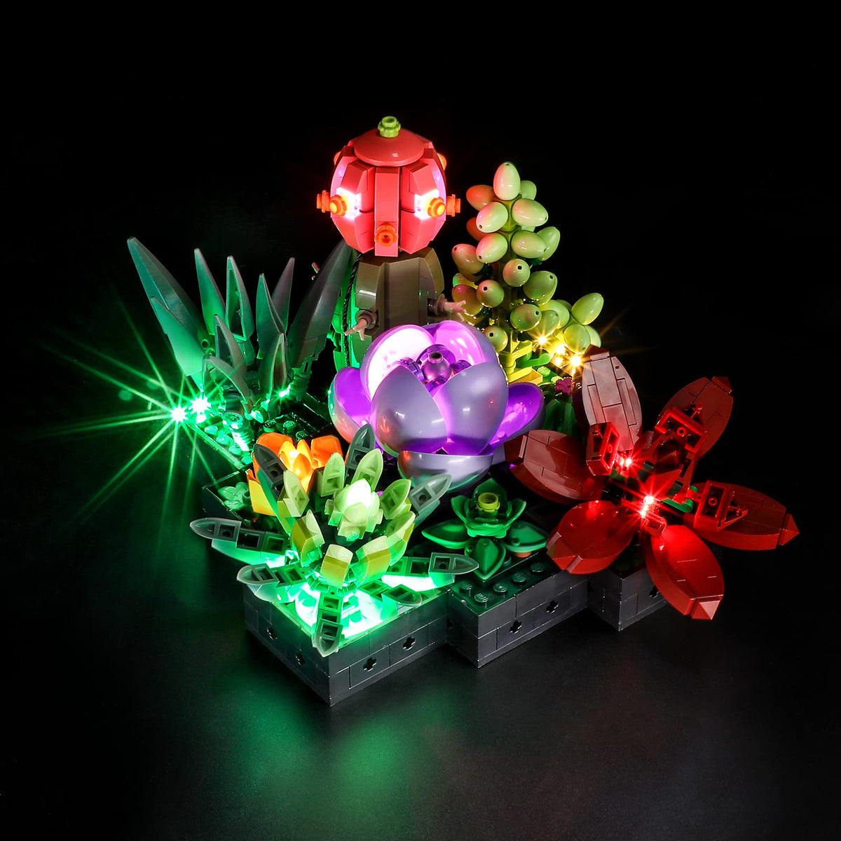 BRIKSMAX LED lighting kit for LEGO 10309 Succulents closeup highlights details for display