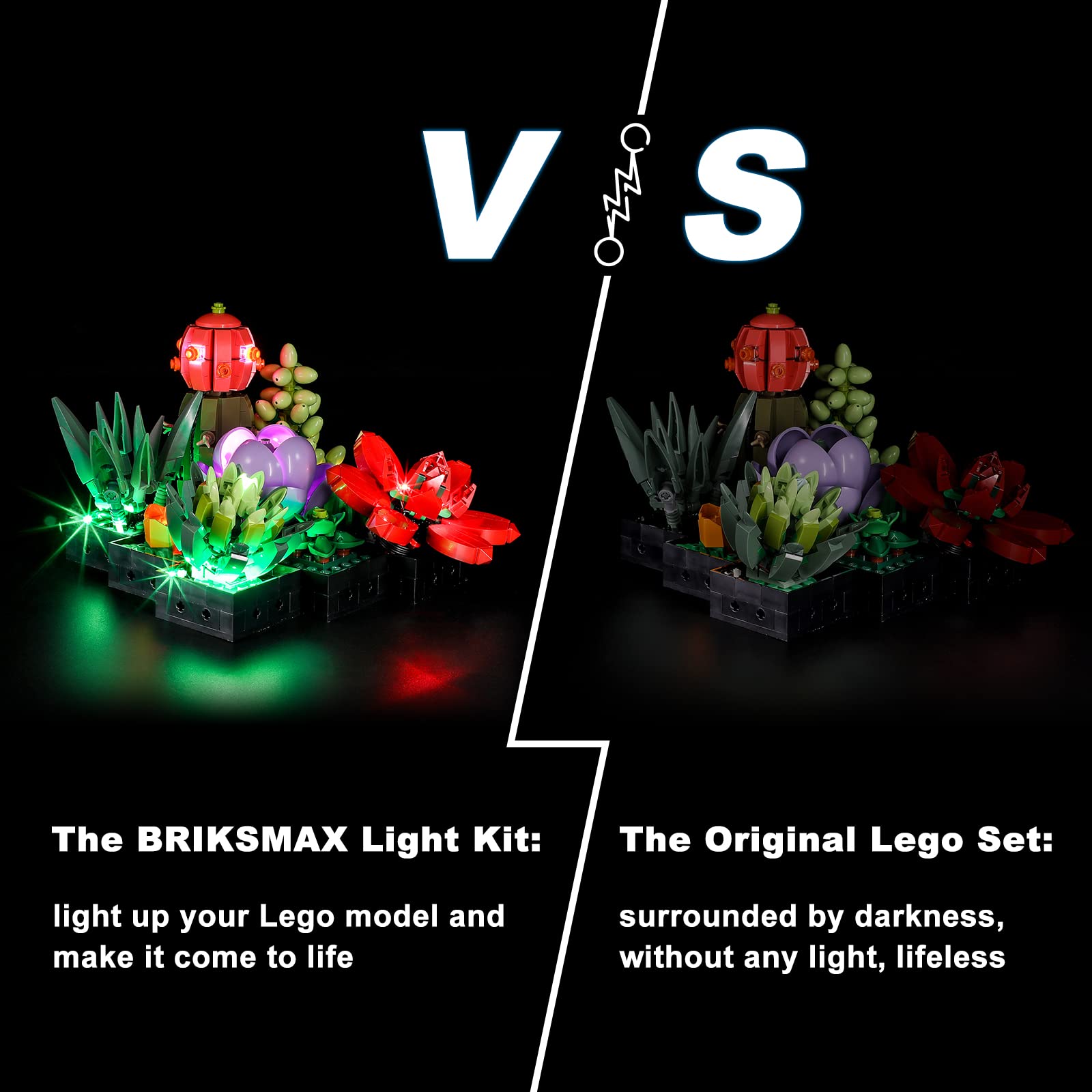 BRIKSMAX LED lighting kit for LEGO 10309 Succulents on desk display adds warmth