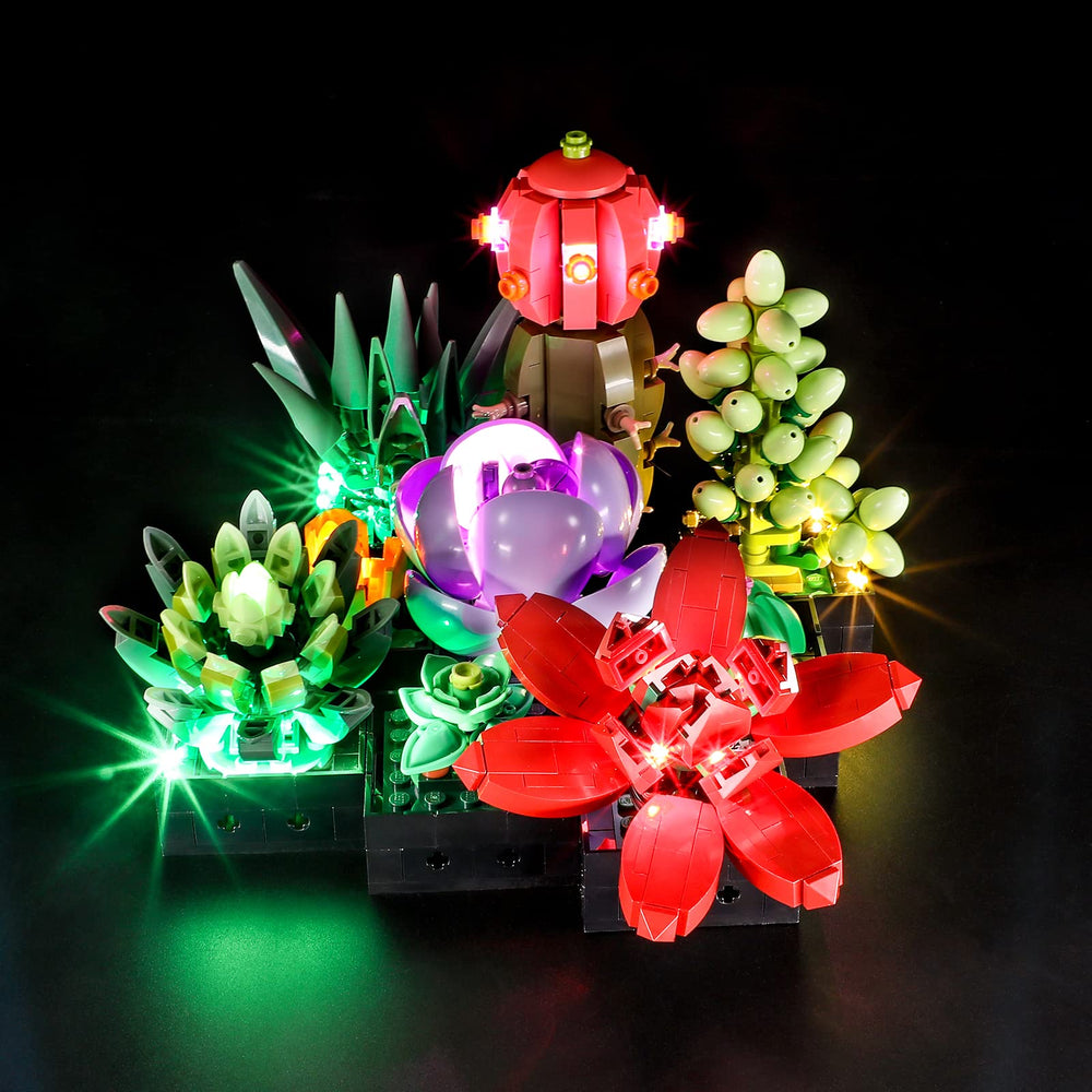 BRIKSMAX LED lighting kit for LEGO 10309 Succulents installed shows clean cable management
