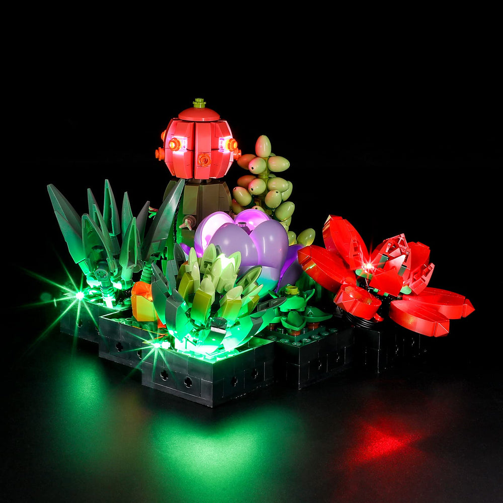 BRIKSMAX LED lighting kit for LEGO 10309 Succulents shown with step-by-step guide