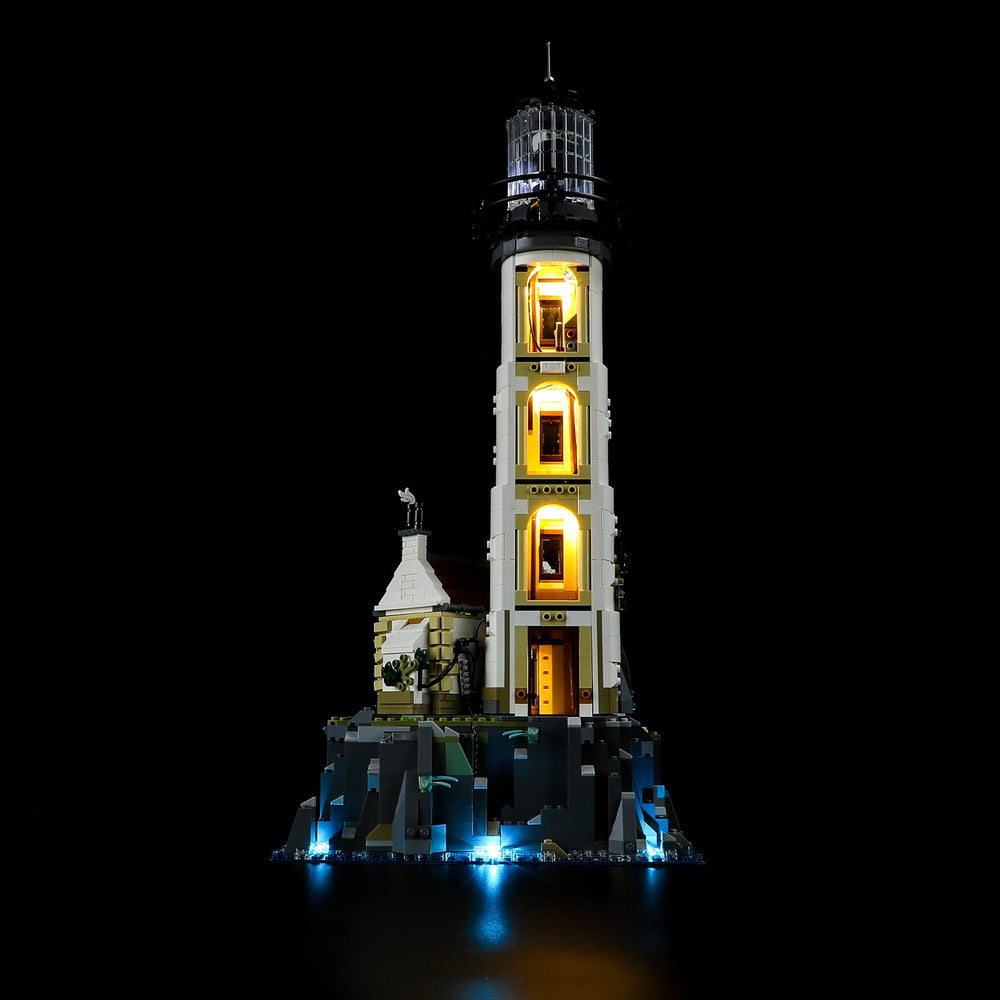 BRIKSMAX LED kit installed inside LEGO 21335 Lighthouse delivers vivid illumination.