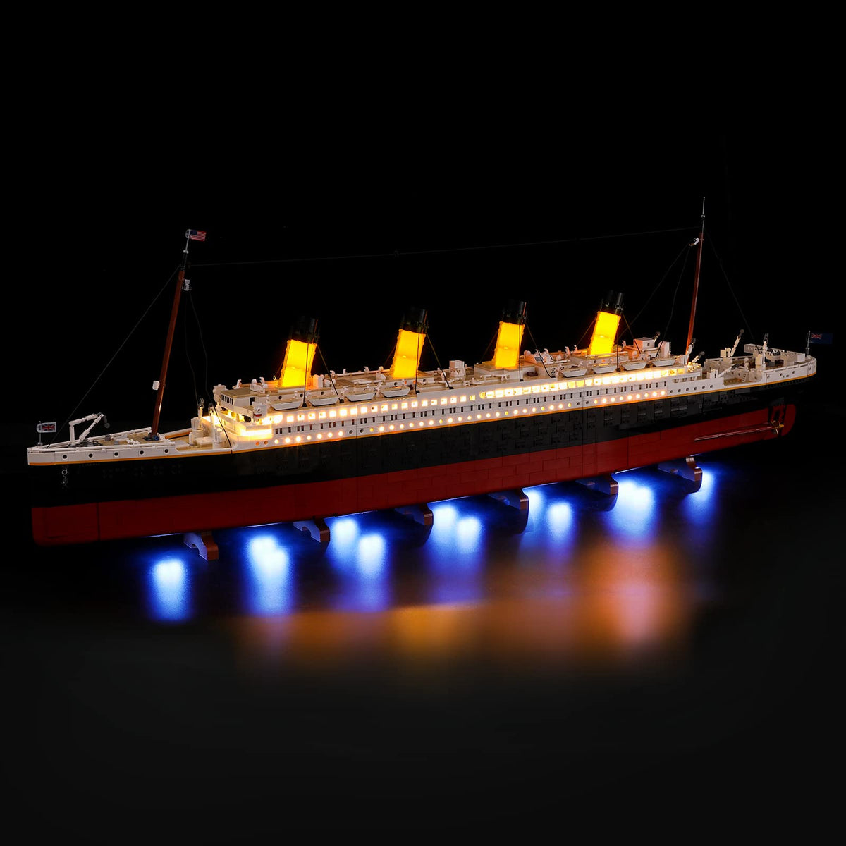 BRIKSMAX Titanic LED kit front-lit display showcases model details with bright illumination.