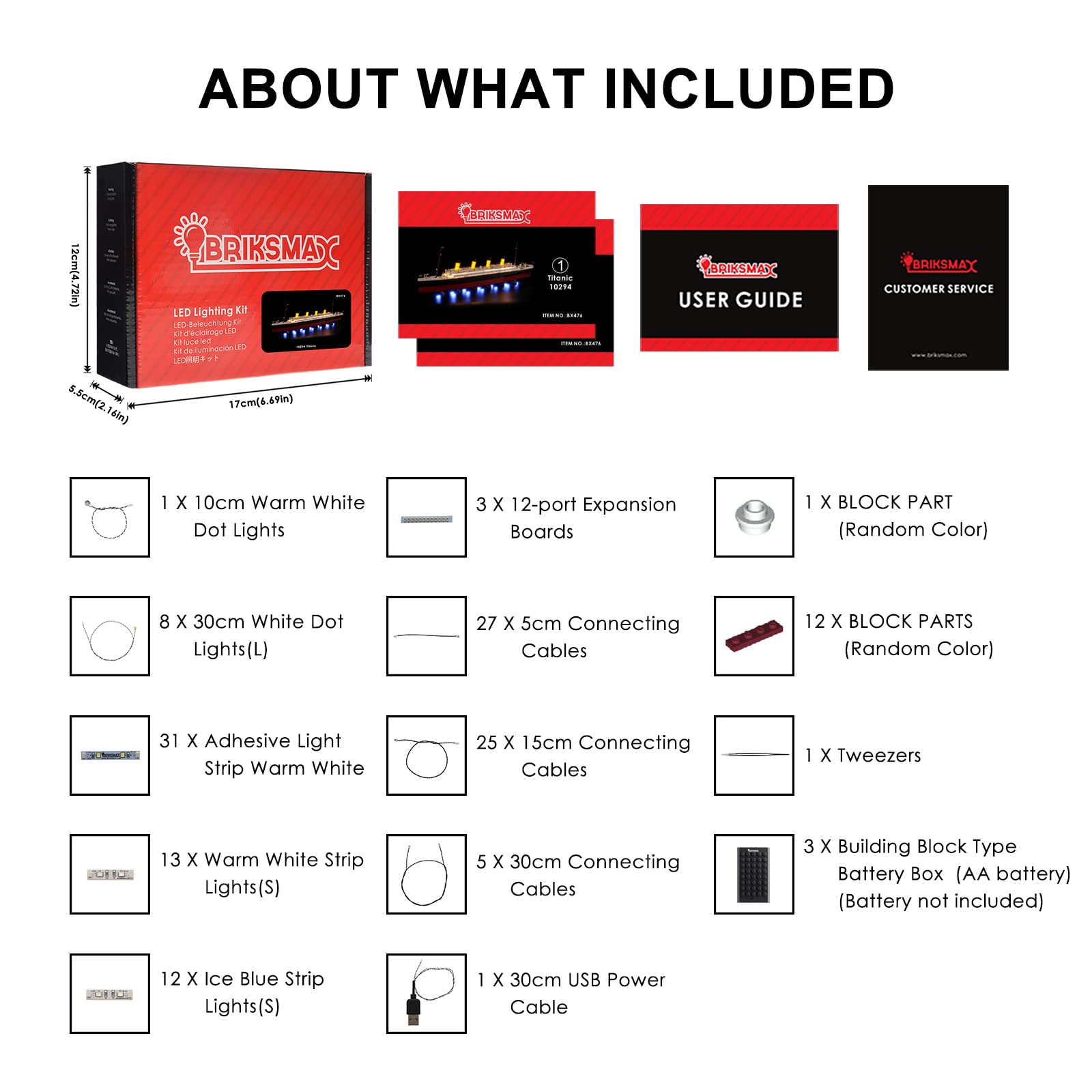 BRIKSMAX Titanic LED kit packaging contents included in the box.