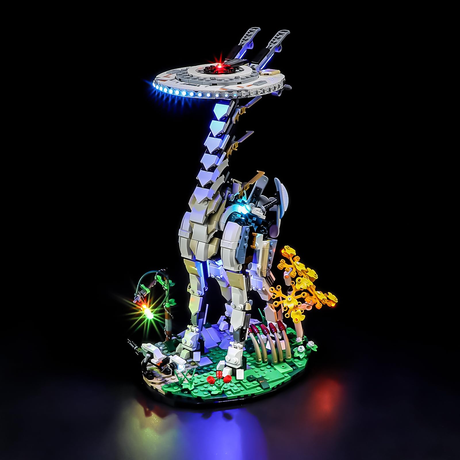 BRIKSMAX Lego Horizon Tallneck front-view lit for enhanced display.