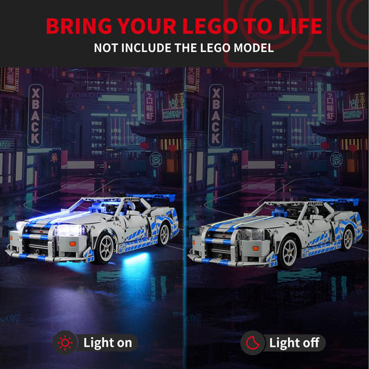 BRIKSMAX light kit highlights Lego details on the Nissan Skyline from the side
