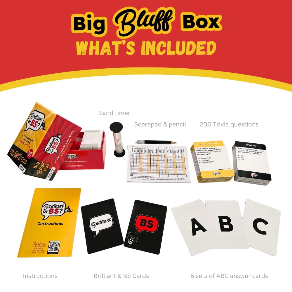 Brilliant or BS Big Bluff Box cards set for trivia battles
