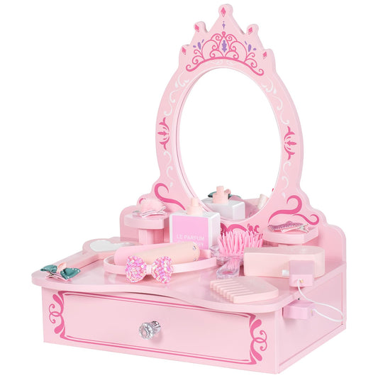 BRINJOY wooden vanity set with drawer for organized play and pretend makeup.