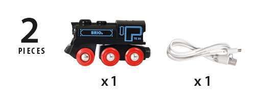 BRIO rechargeable engine headlamp lights the track for evening play.