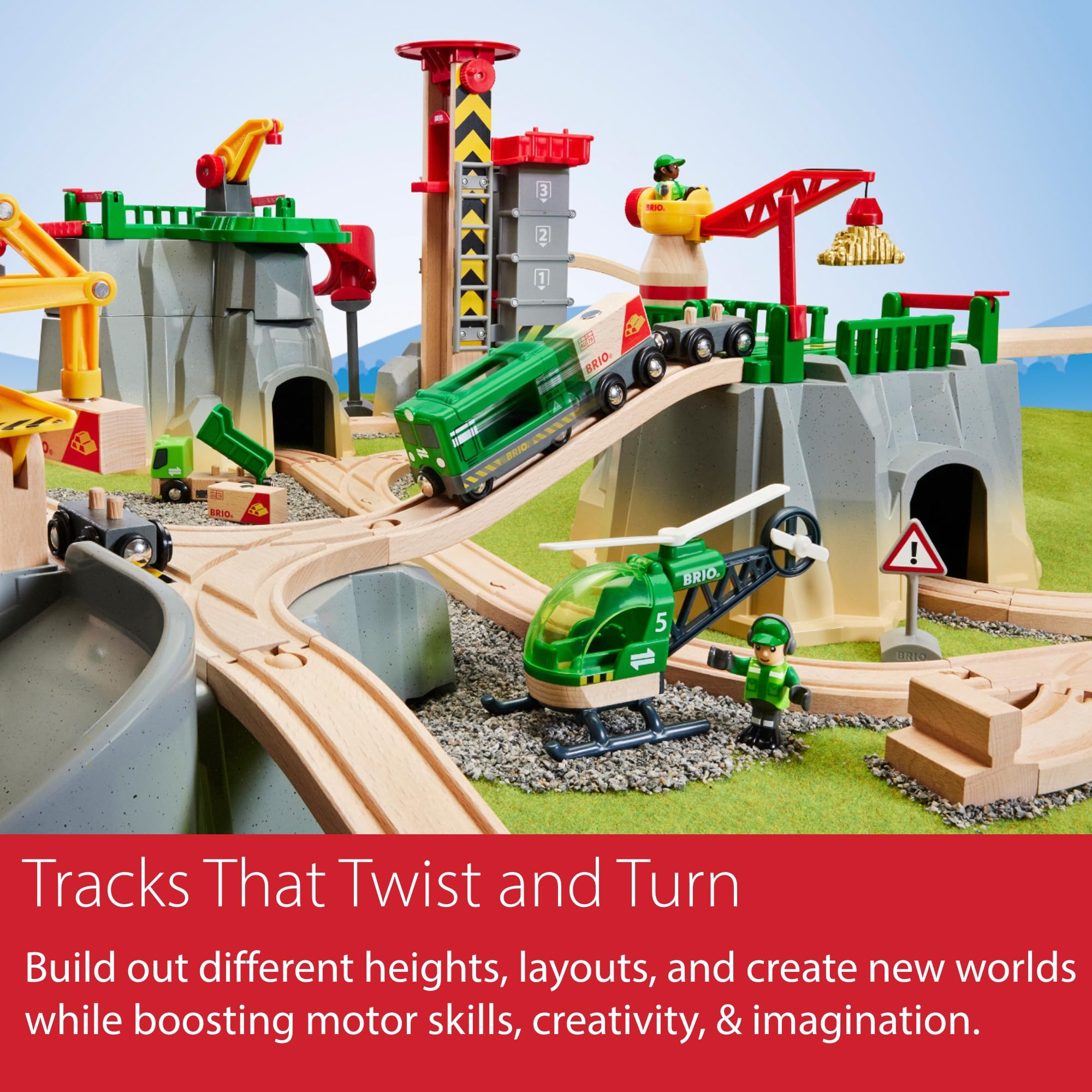 BRIO Cargo Mountain Set wooden bridge enhances route variety and imaginative scenarios