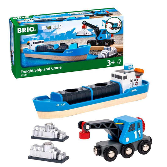 BRIO container ship and crane wagon – sturdy hull for imaginative harbor play