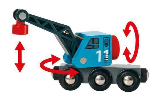 BRIO movable crane in action enhances hand-eye coordination during pretend loading