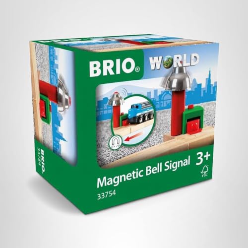 BRIO Magnetic Bell Signal green packaging; FSC-certified wood supports sustainable toy production.