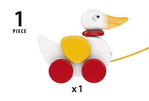 BRIO pull-along duck red wheels glide smoothly on any floor