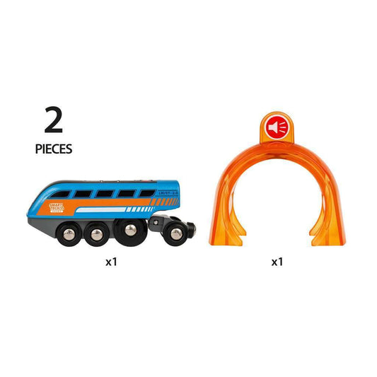 BRIO engine button close-up showing record feature for kids