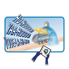 BRIO Smart Tech Sound Waterfall Tunnel train-set-scene shows imaginative railway setup