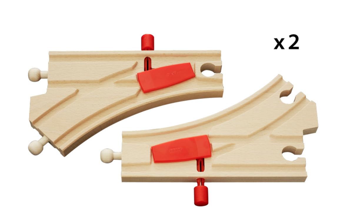 BRIO World 33344 switches on track highlighting durable beechwood construction