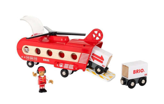 BRIO World 33886 cargo helicopter front view shows durable beech wood construction for long-lasting play