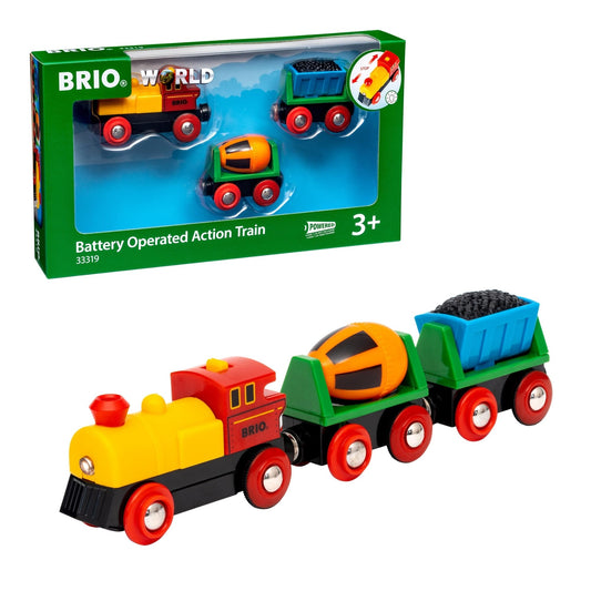 BRIO World motorized train engine with light enhances imaginative play on wooden tracks