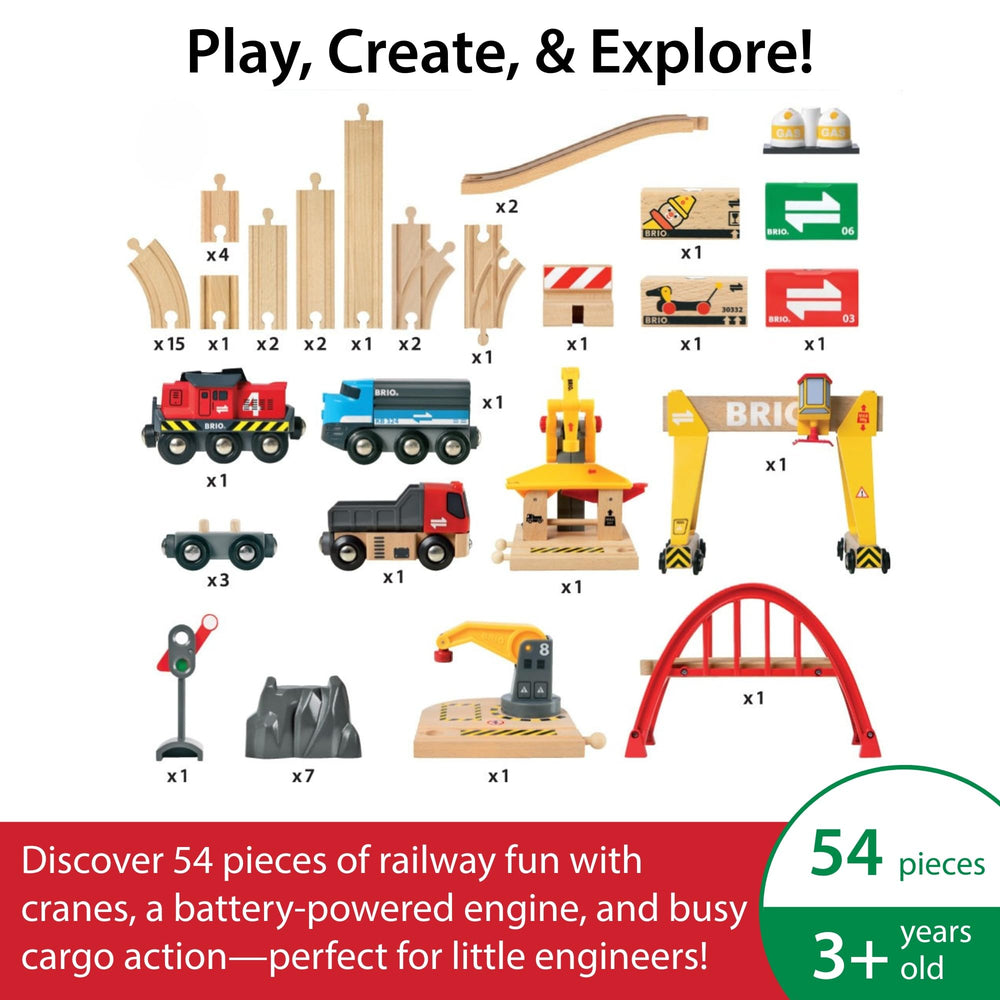 BRIO World Cargo Railway Deluxe bridge span over rails for dramatic setups.