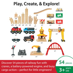 BRIO World Cargo Railway Deluxe bridge span over rails for dramatic setups.