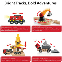 BRIO World Cargo Railway Deluxe truck and cargo illustrate cross-modal play styling.