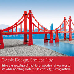 BRIO World child enjoying imaginative play with the bridge
