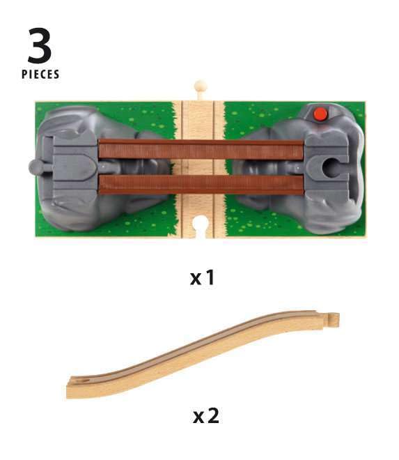 BRIO World Collapsing Bridge in action with trains on the track