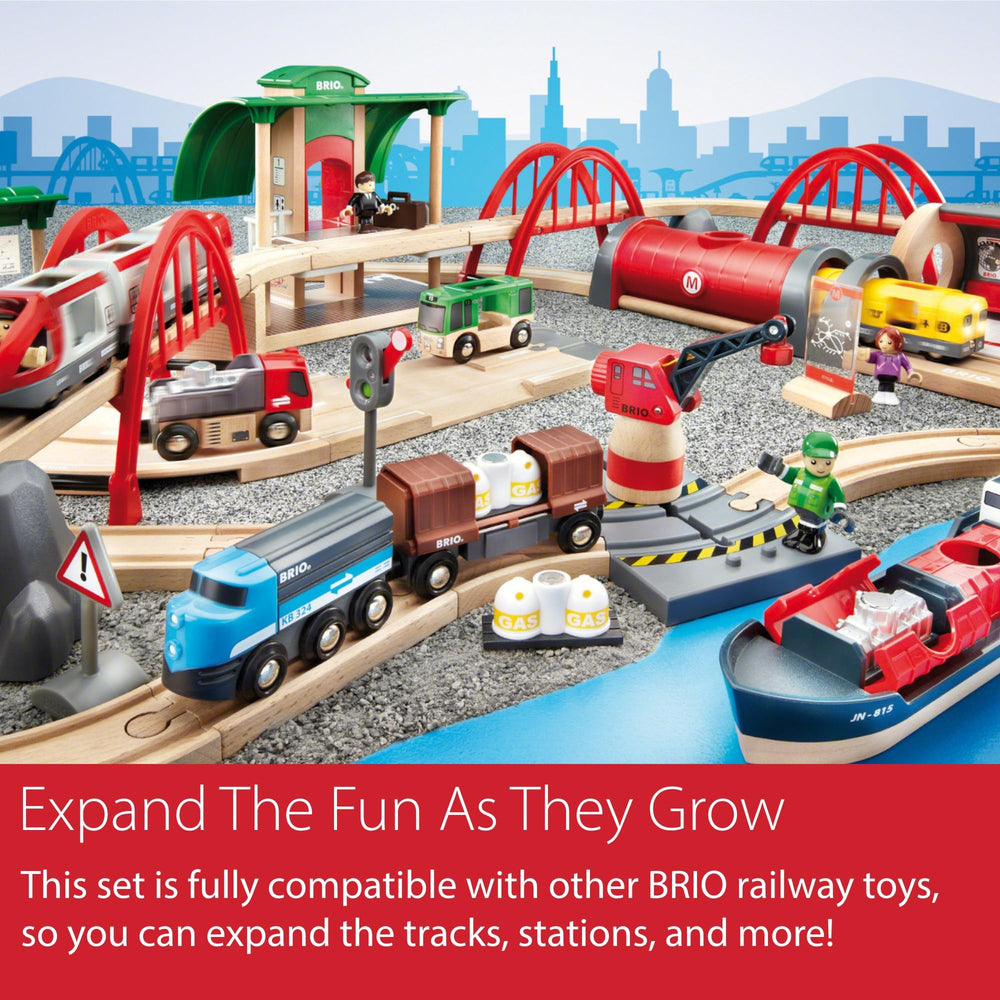 BRIO bright red tunnel and three trestle bridges create adventurous routes