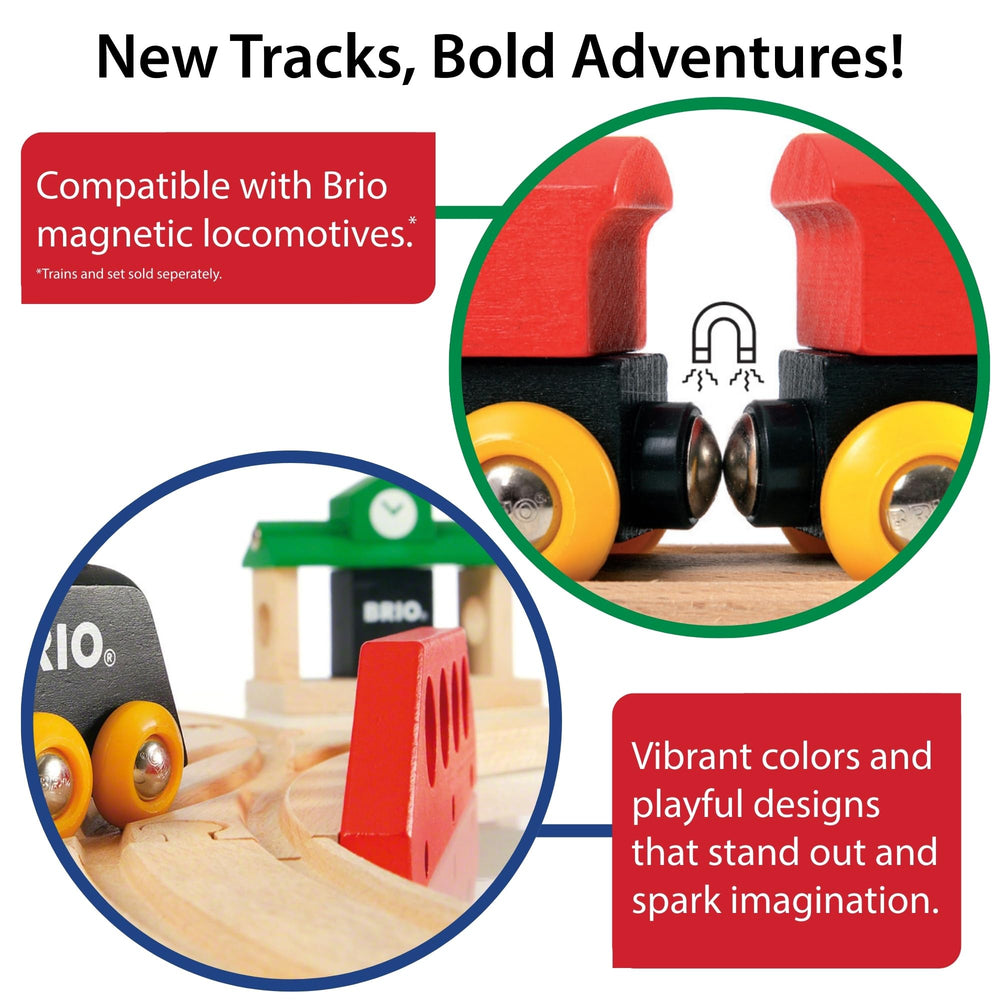 BRIO World intermediate expansion switch piece adds dynamic routing for creative routes.