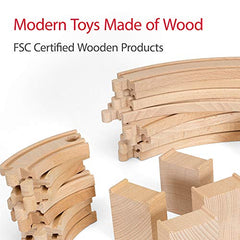 BRIO World kids playing wooden railway with bright, tactile track pieces.
