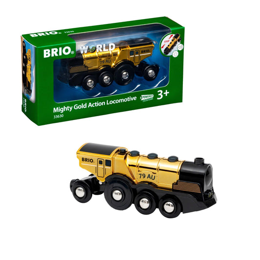 BRIO World Mighty Golden Action Locomotive battery-operated train ready for creative play