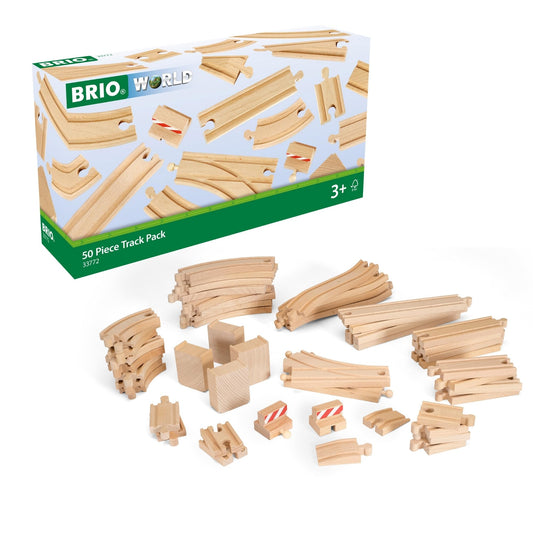 BRIO World Special Track Pack 50-piece wooden tracks expand playtime and imaginative rail routes.