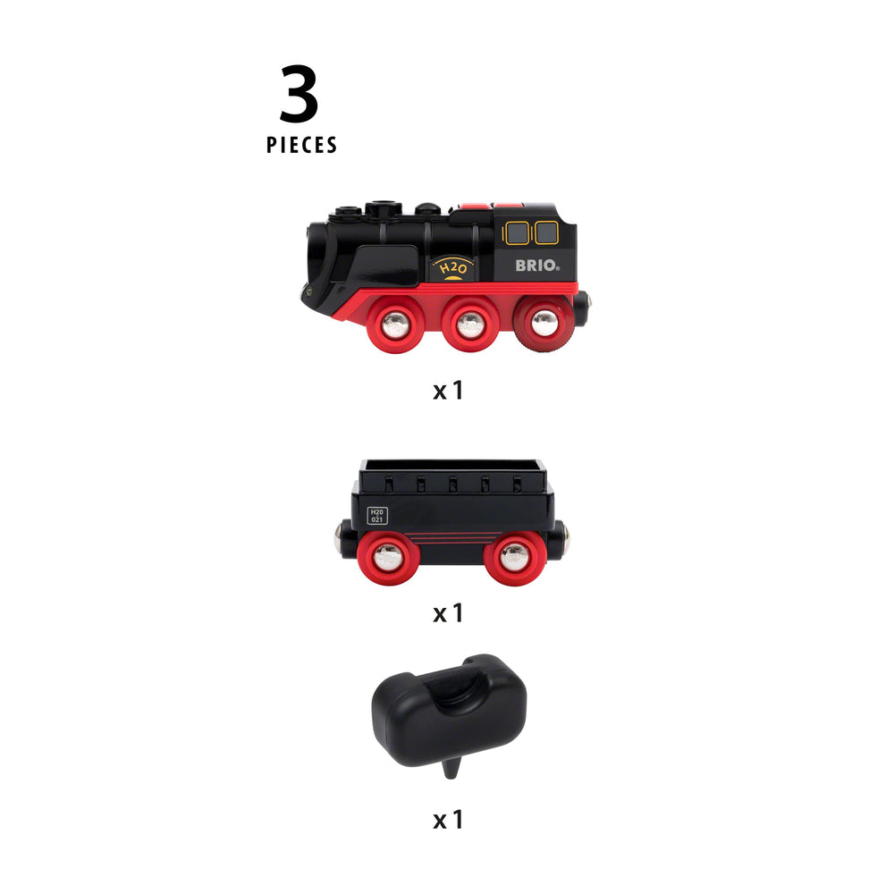 BRIO World Steaming Train lights on during night-style pretend journeys