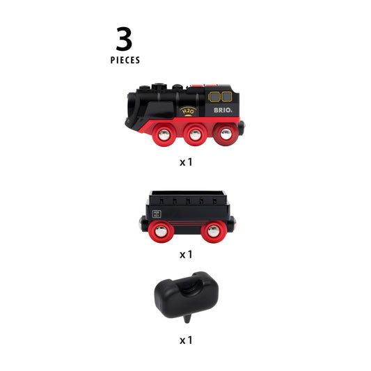 BRIO World Steaming Train lights on during night-style pretend journeys