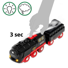 BRIO World Steaming Train on wooden tracks with durable craftsmanship